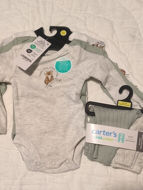 Carter's Preemie Neutral Heather Bodysuit & Sage Ribbed Pants Set